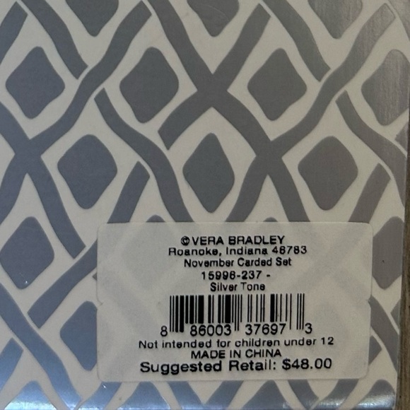 Vera Bradley November Carded Necklace and Earrings in Silver Tone NWT - Picture 6 of 6